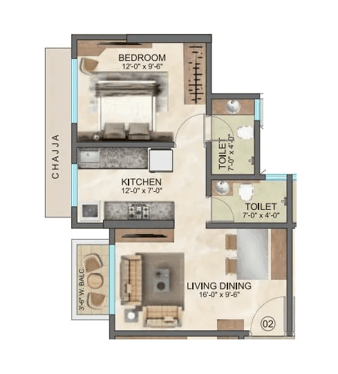 Technovision Vivanta Marvel Unit plan - 456 sq.ft.