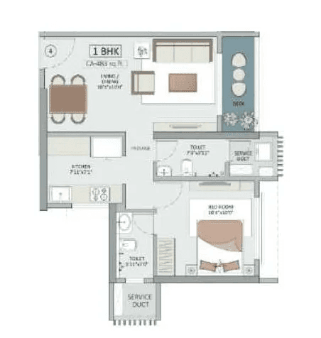The Baya Sunrise Unit plan - 484 sq.ft.