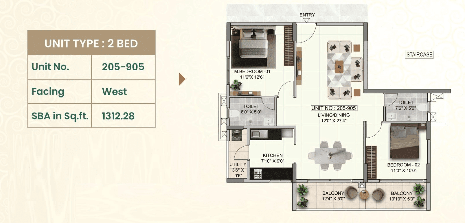 Unit plan - 852 sq.ft.