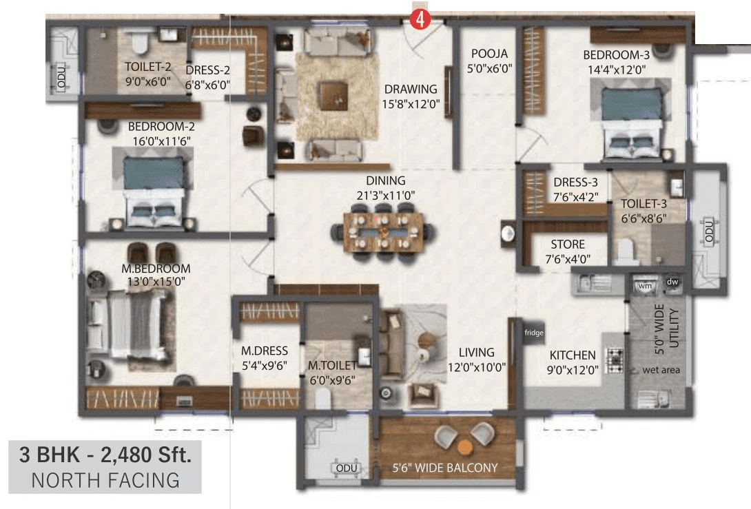 SSI Fortune Water Front Unit plan - 1860 sq.ft.