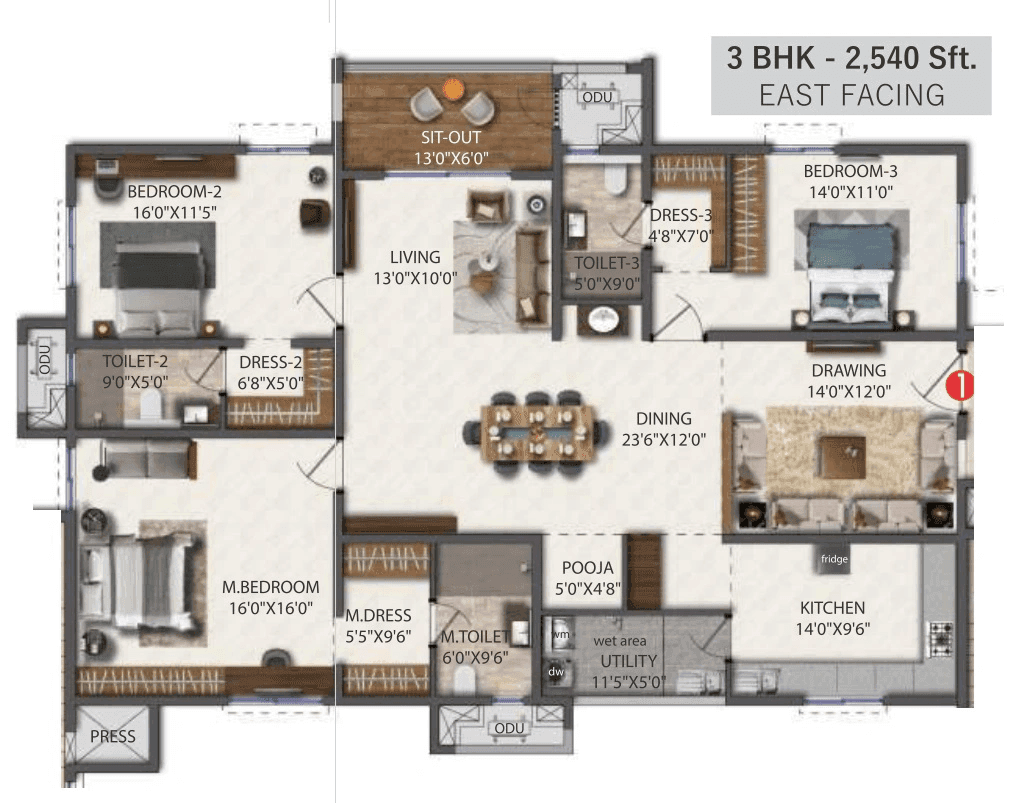 Unit plan - 1905 sq.ft.