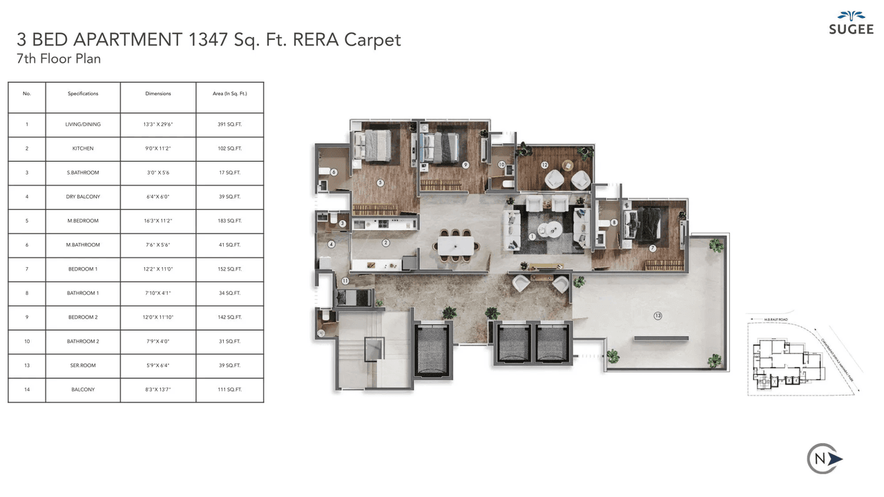 Sugee Samruddhi Unit plan - 1347 sq.ft.