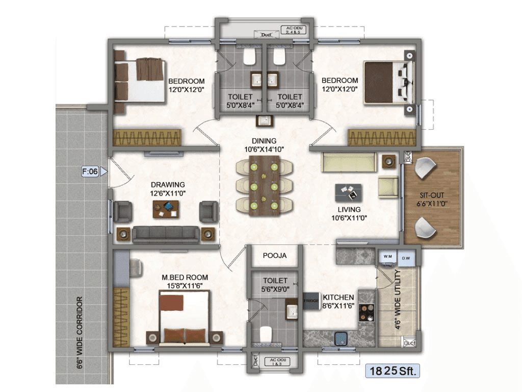 Raghuram A2A Homeland Unit plan - 1184 sq.ft.