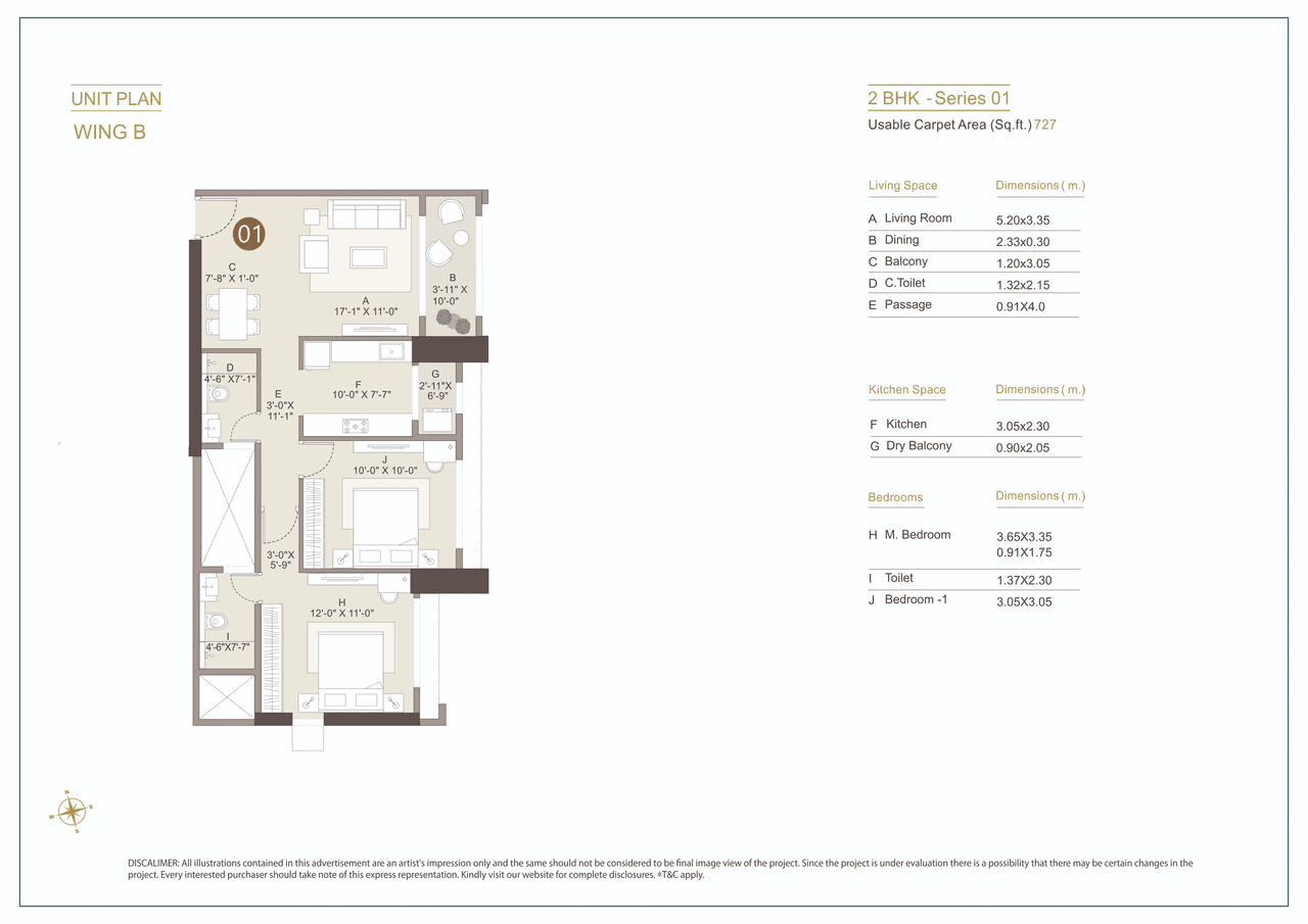 Jal Mangal Deep By Kolte Patil Unit plan - 725 sq.ft.