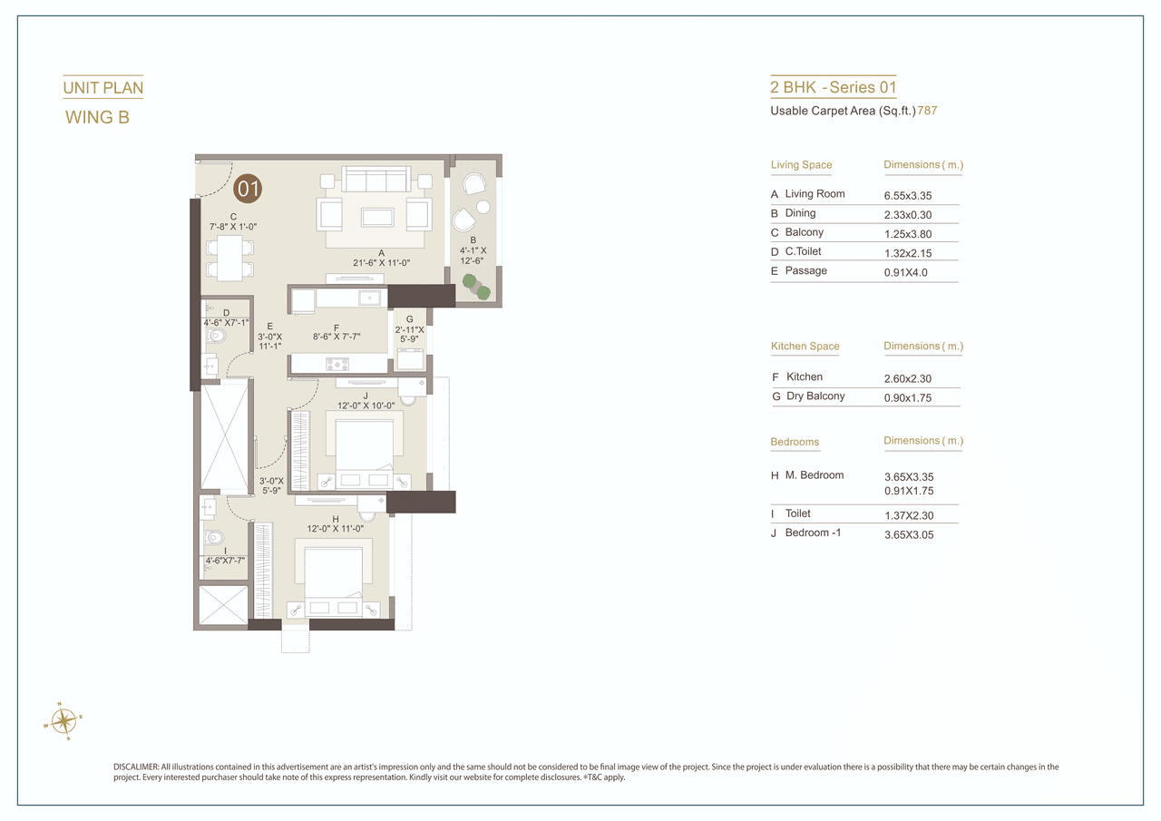 Jal Mangal Deep By Kolte Patil Unit plan - 787 sq.ft.