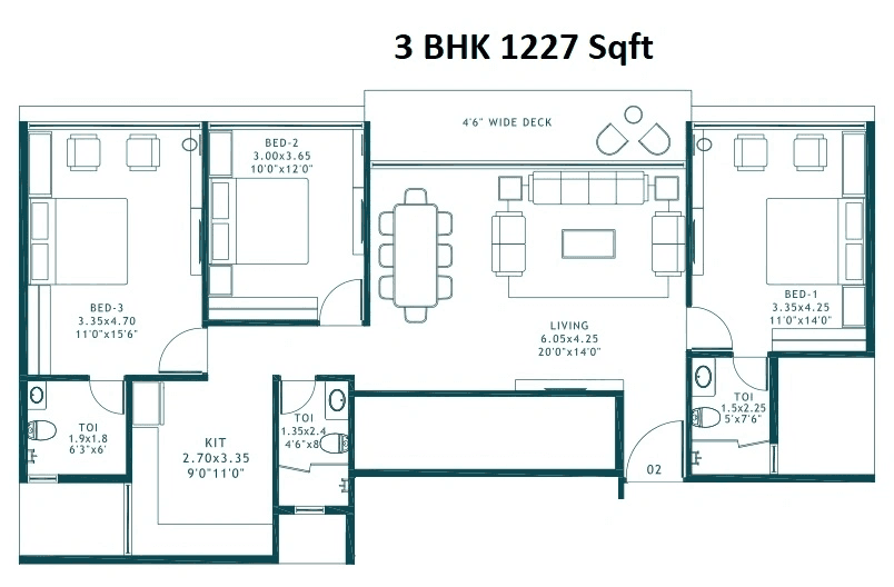 Platinum Westwoods Unit plan - 1227 sq.ft.