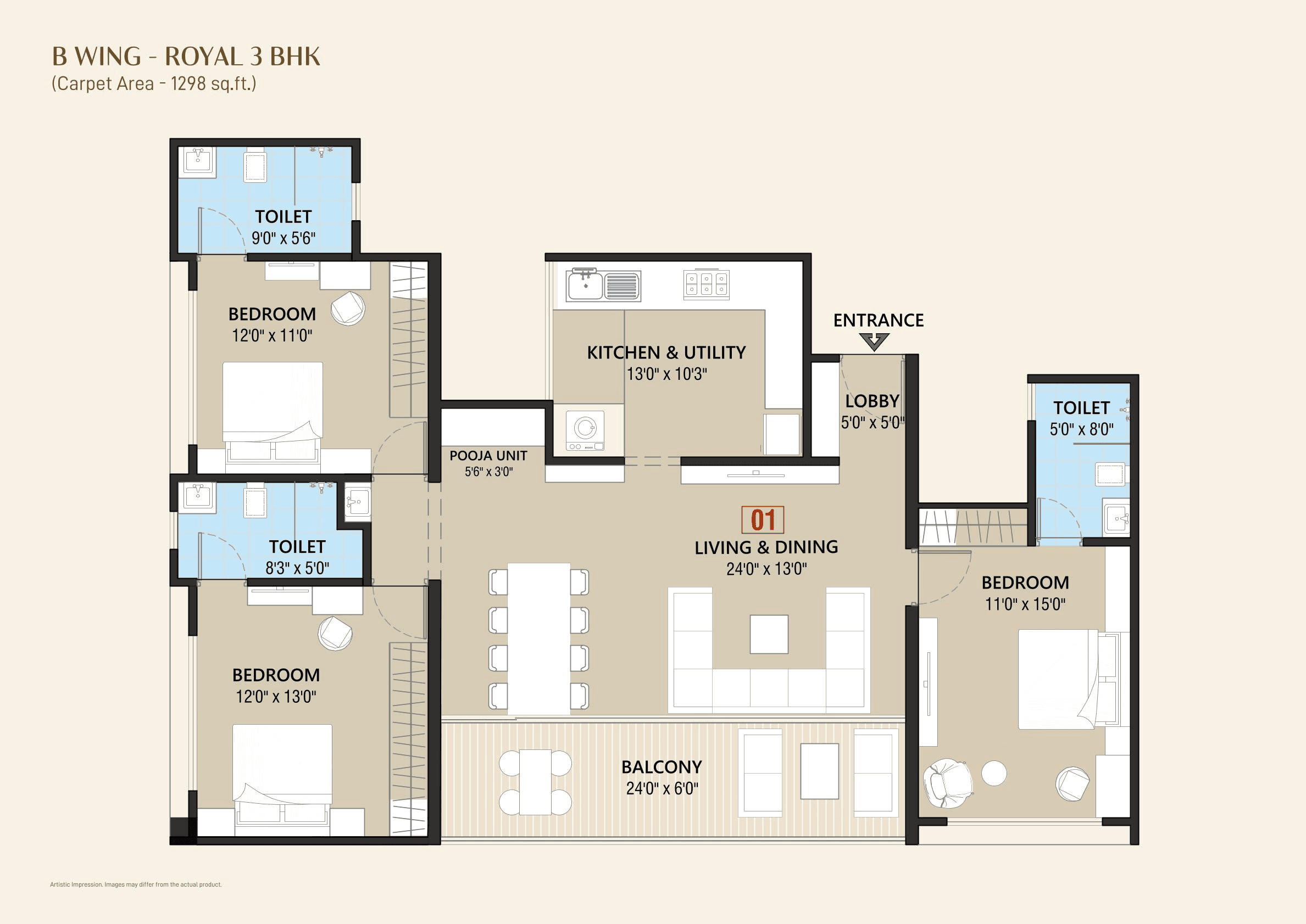 Unit plan - 1298 sq.ft.