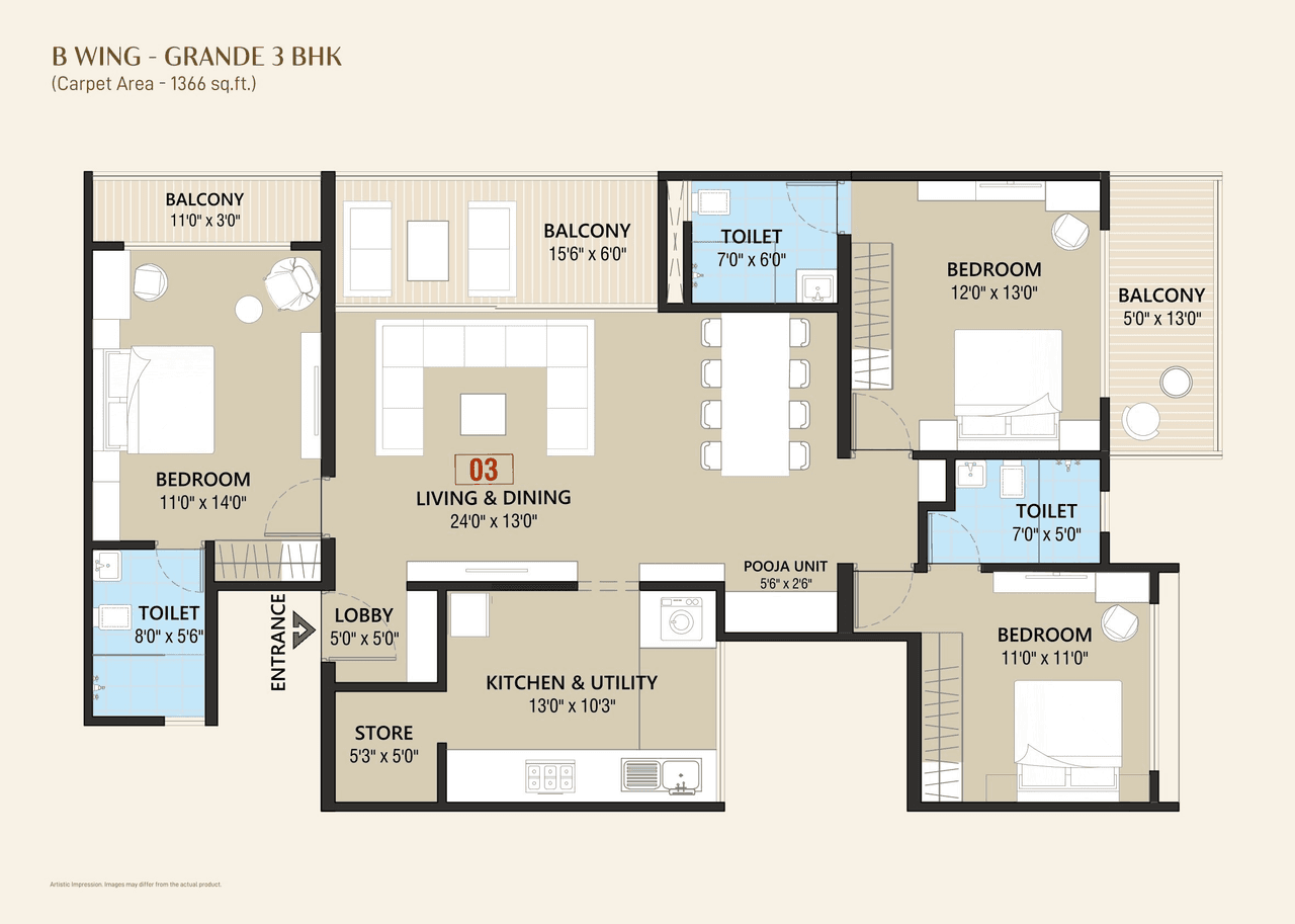 Iconic 5 Senses iLife Unit plan - 1366 sq.ft.