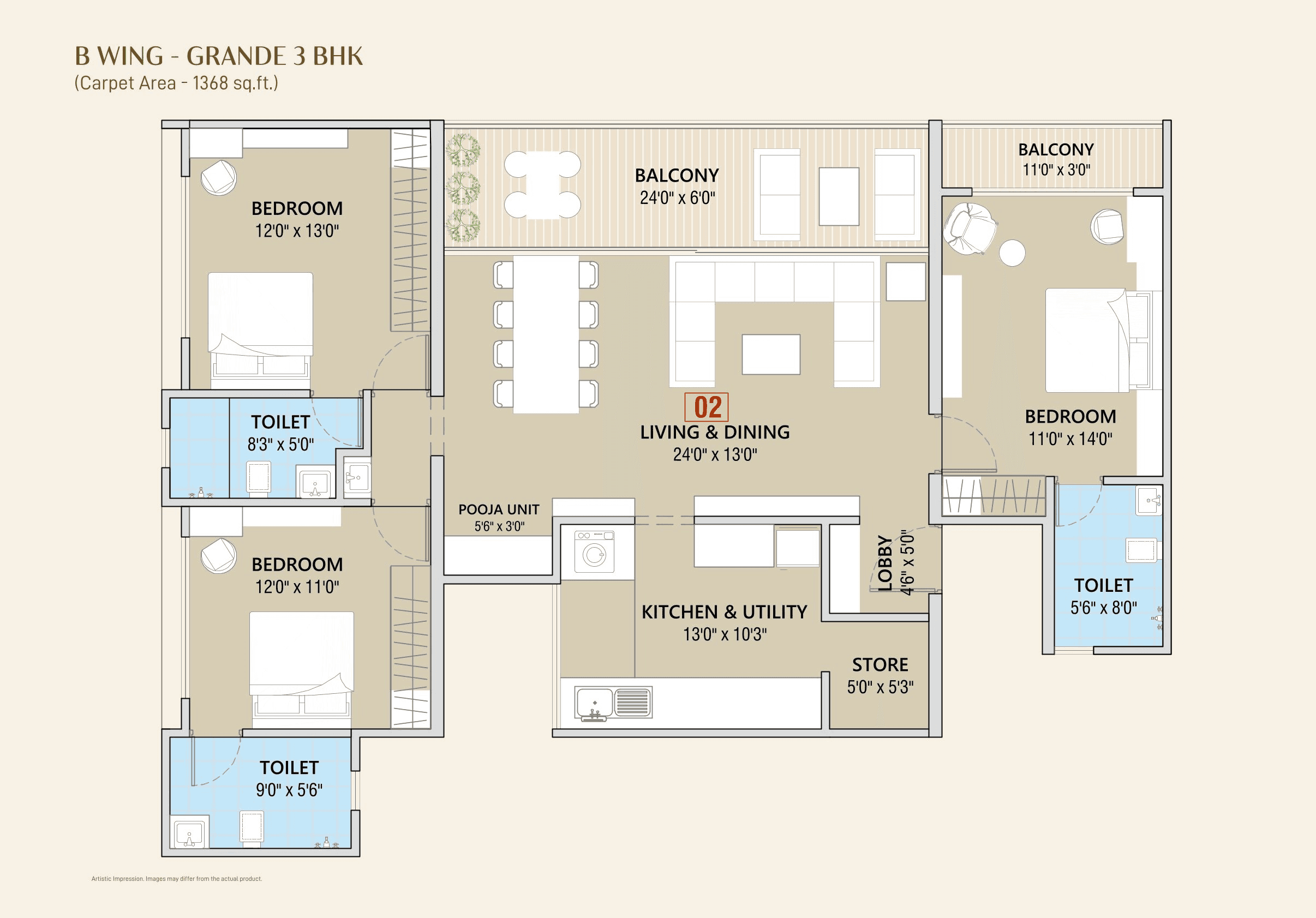 Unit plan - 1368 sq.ft.