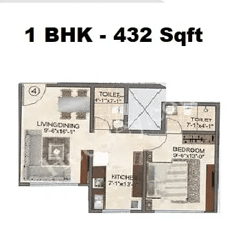 127 Raj Unit plan - 432 sq.ft.