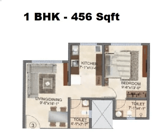 127 Raj Unit plan - 456 sq.ft.