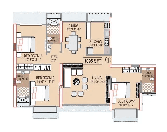 Unit plan - 1095 sq.ft.