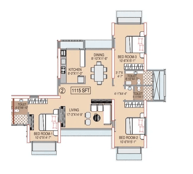 Unit plan - 1115 sq.ft.