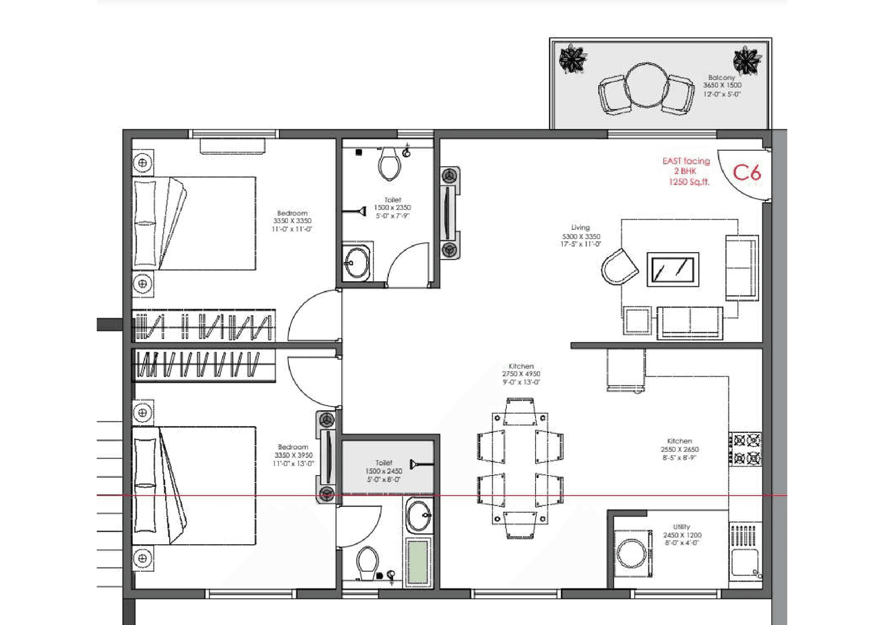 Ankuraa Meridian Unit plan - 938 sq.ft.