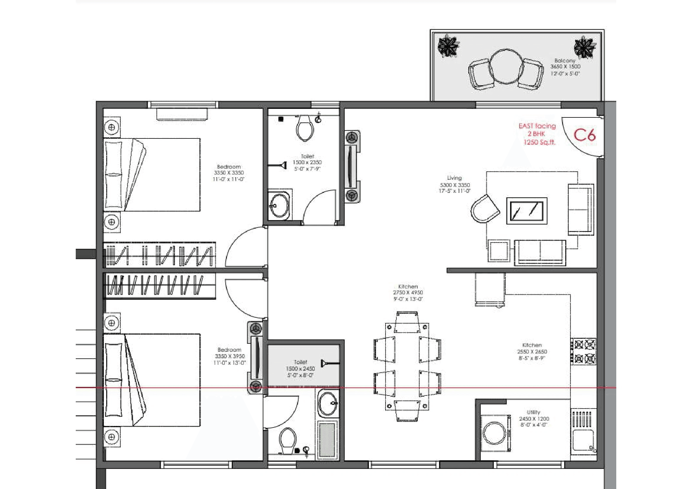 Unit plan - 938 sq.ft.