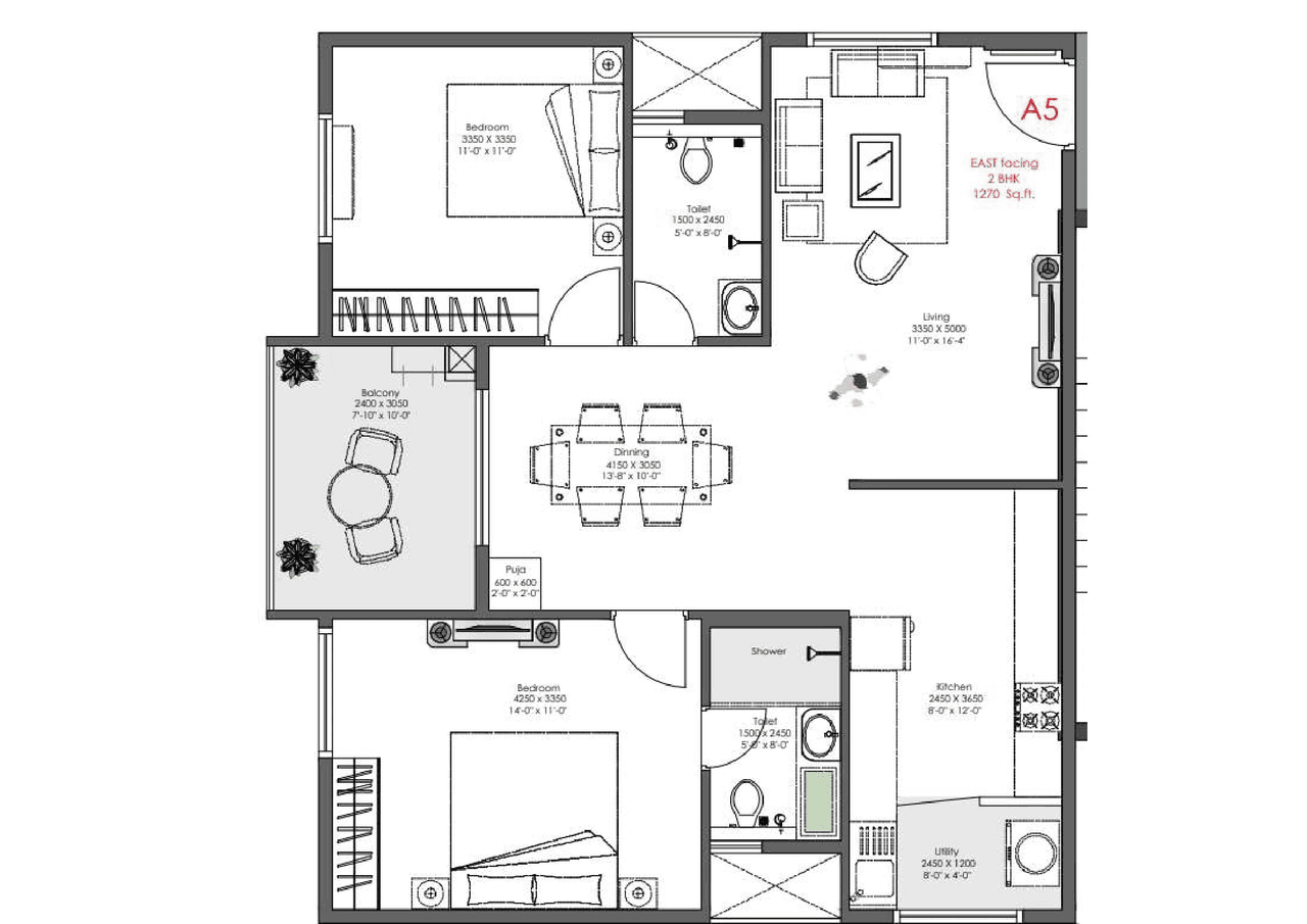Ankuraa Meridian Unit plan - 953 sq.ft.