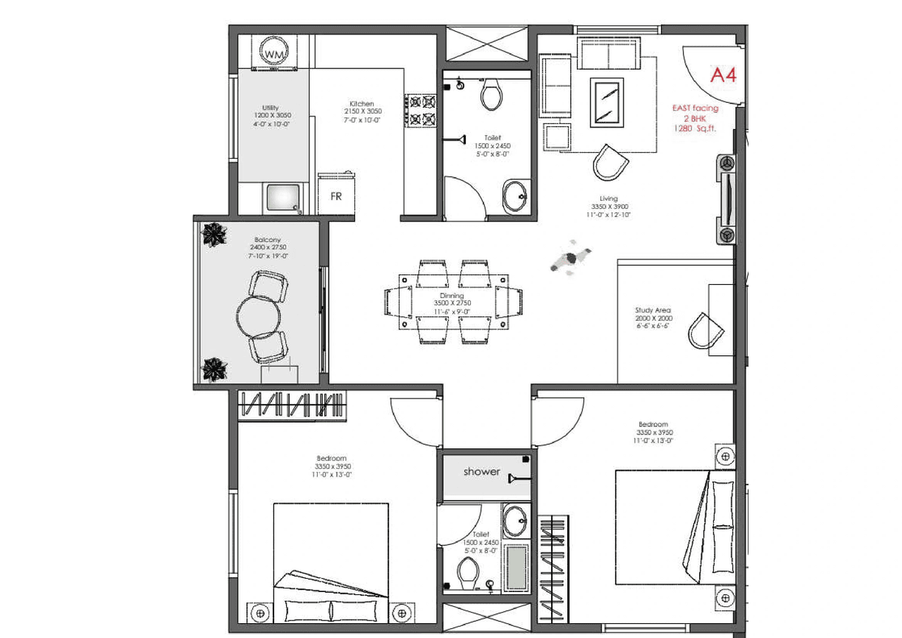Ankuraa Meridian Unit plan - 960 sq.ft.