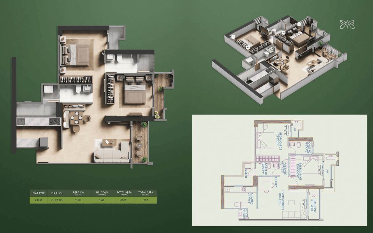 Squarefeet Avatara Forest Kingdom Unit plan - 702 sq.ft.