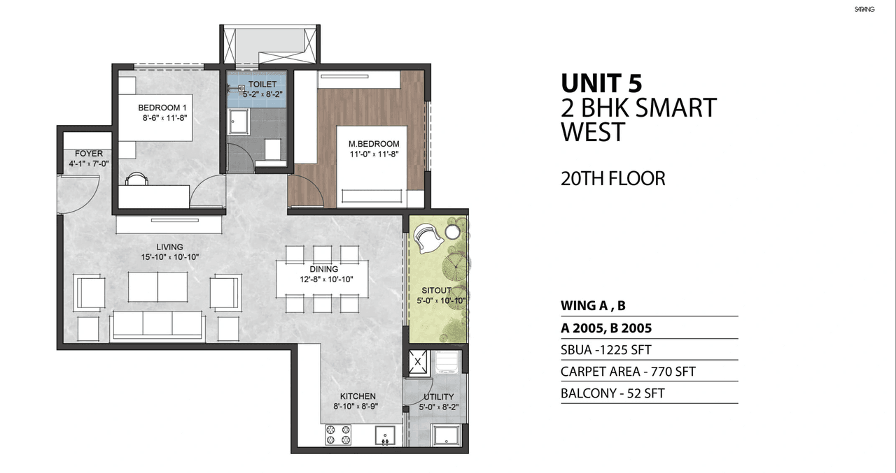 Sumadhura Sarang Phase I Unit plan - 820 sq.ft.