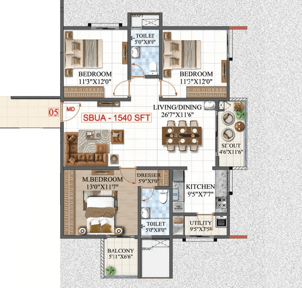 Amrutha Lake Vista Unit plan - 1078 sq.ft.