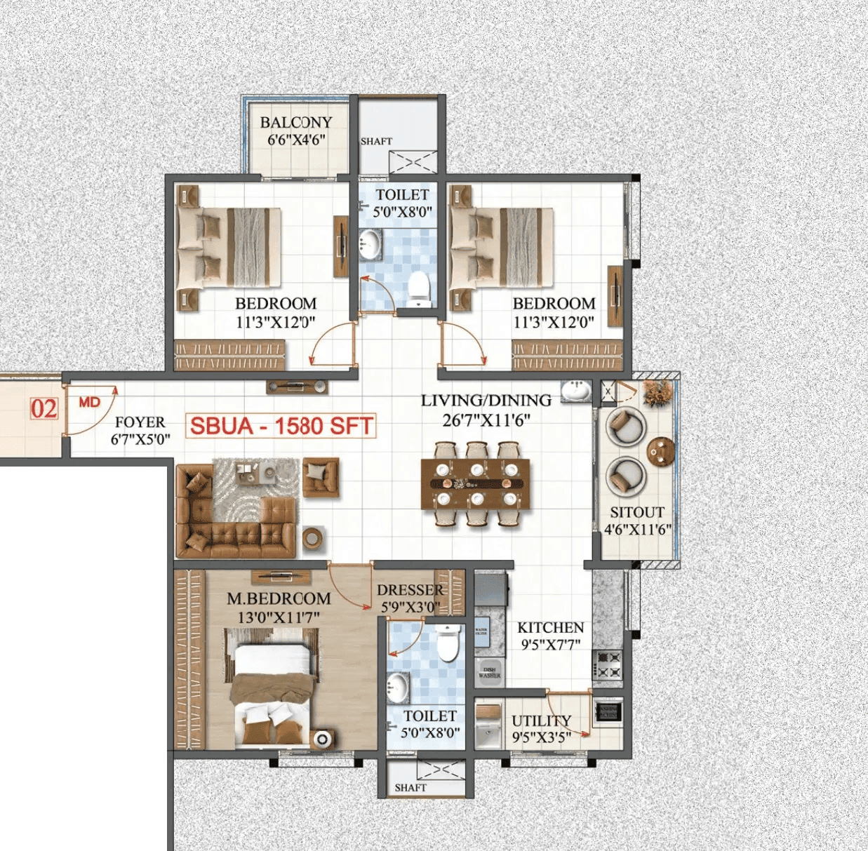 Unit plan - 1106 sq.ft.