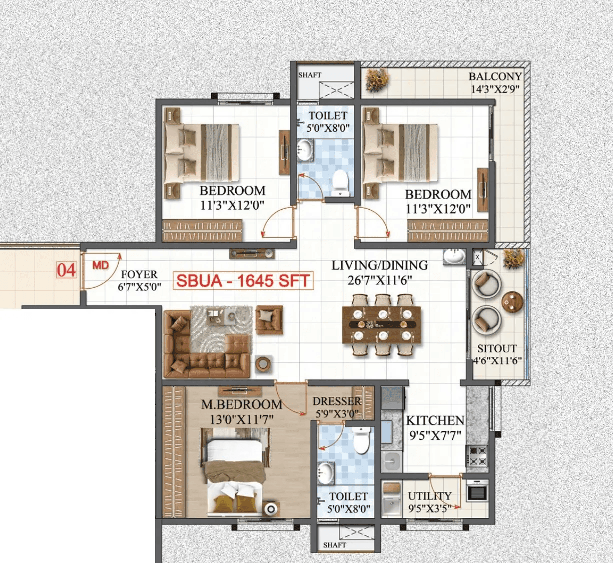 Unit plan - 1151 sq.ft.