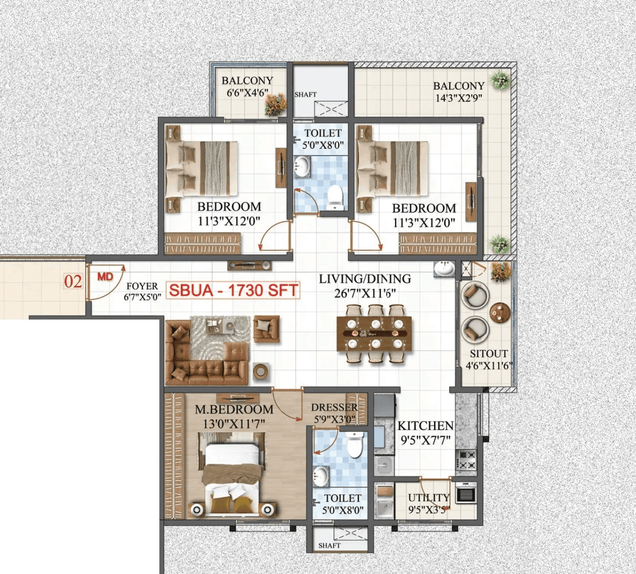 Unit plan - 1211 sq.ft.