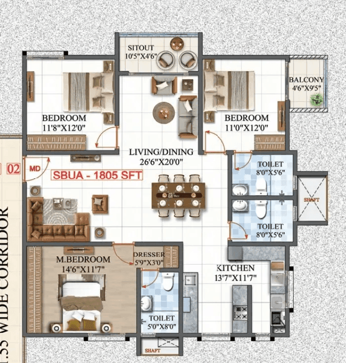 Unit plan - 1263 sq.ft.