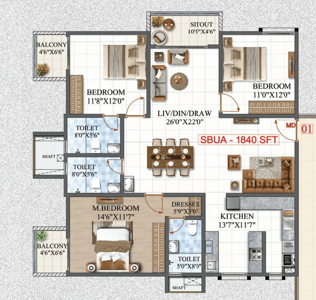 Unit plan - 1288 sq.ft.