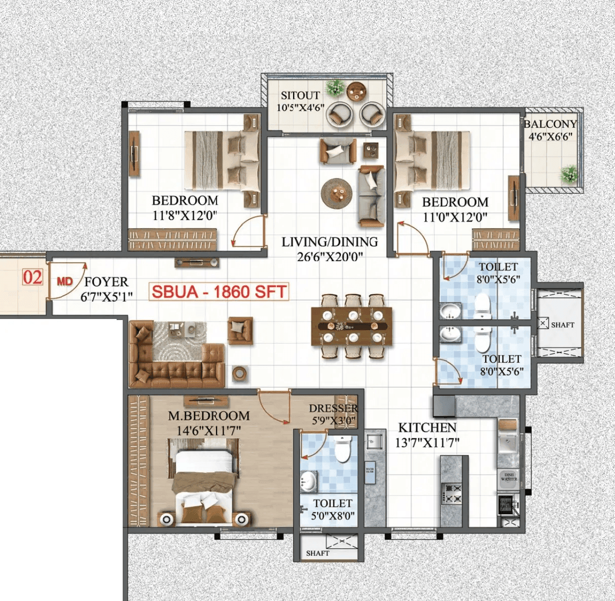 Unit plan - 1302 sq.ft.