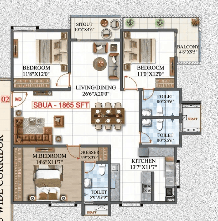 Unit plan - 1305 sq.ft.