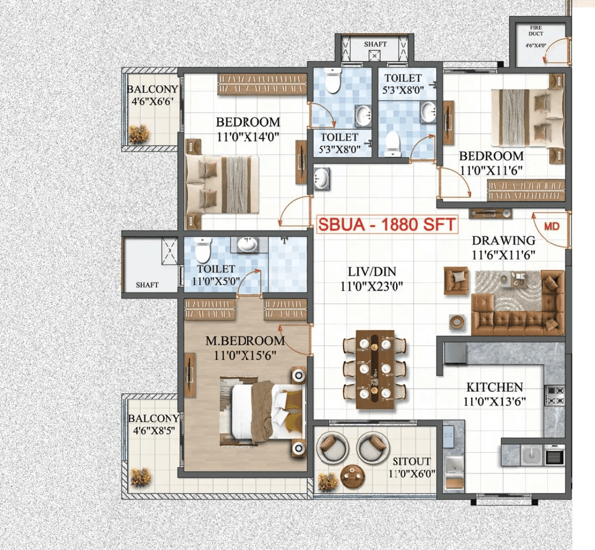 Amrutha Lake Vista Unit plan - 1316 sq.ft.