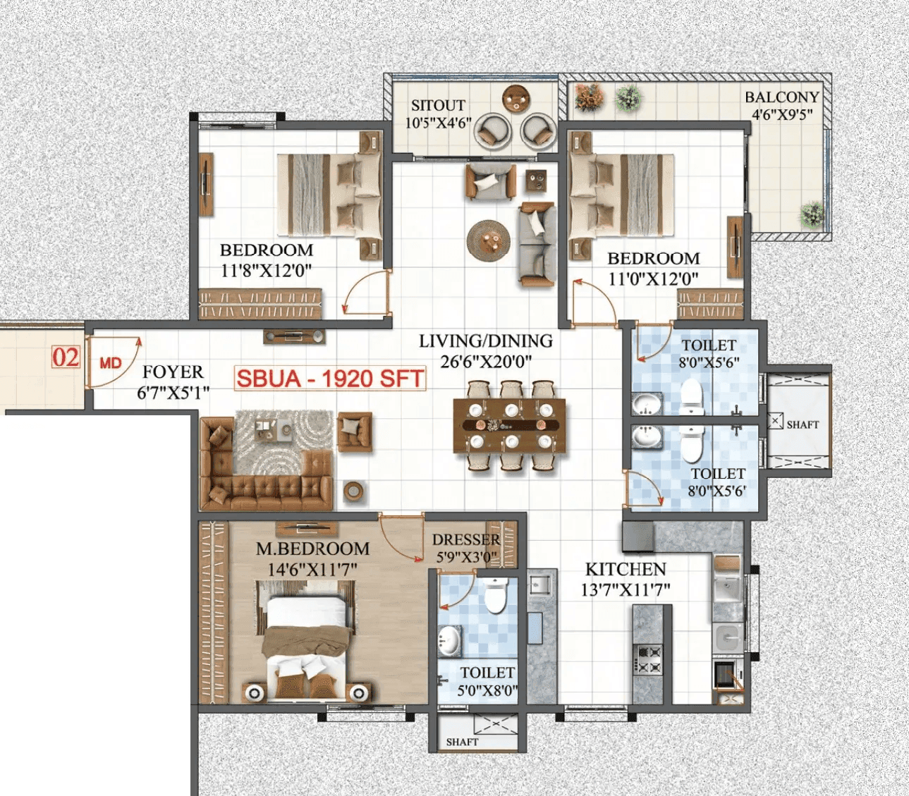 Unit plan - 1344 sq.ft.
