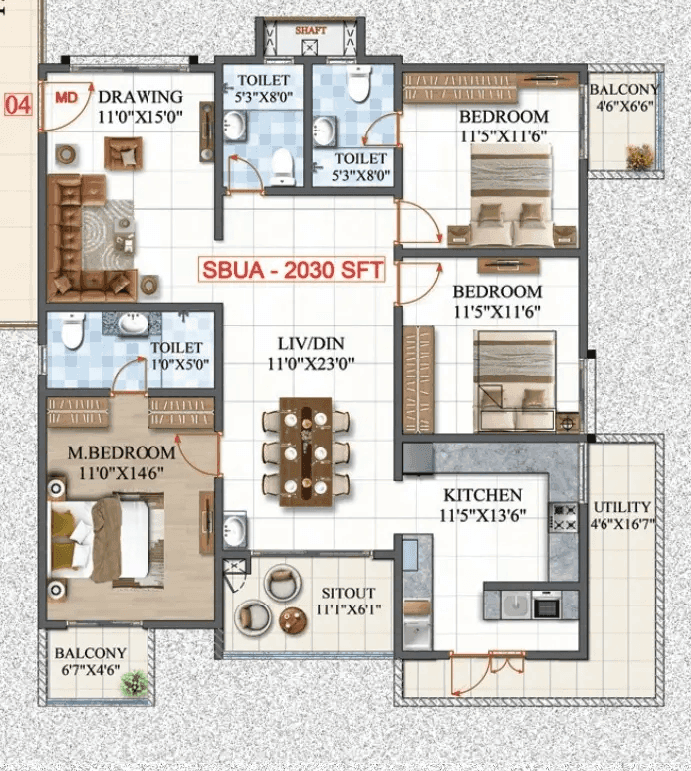 Unit plan - 1421 sq.ft.