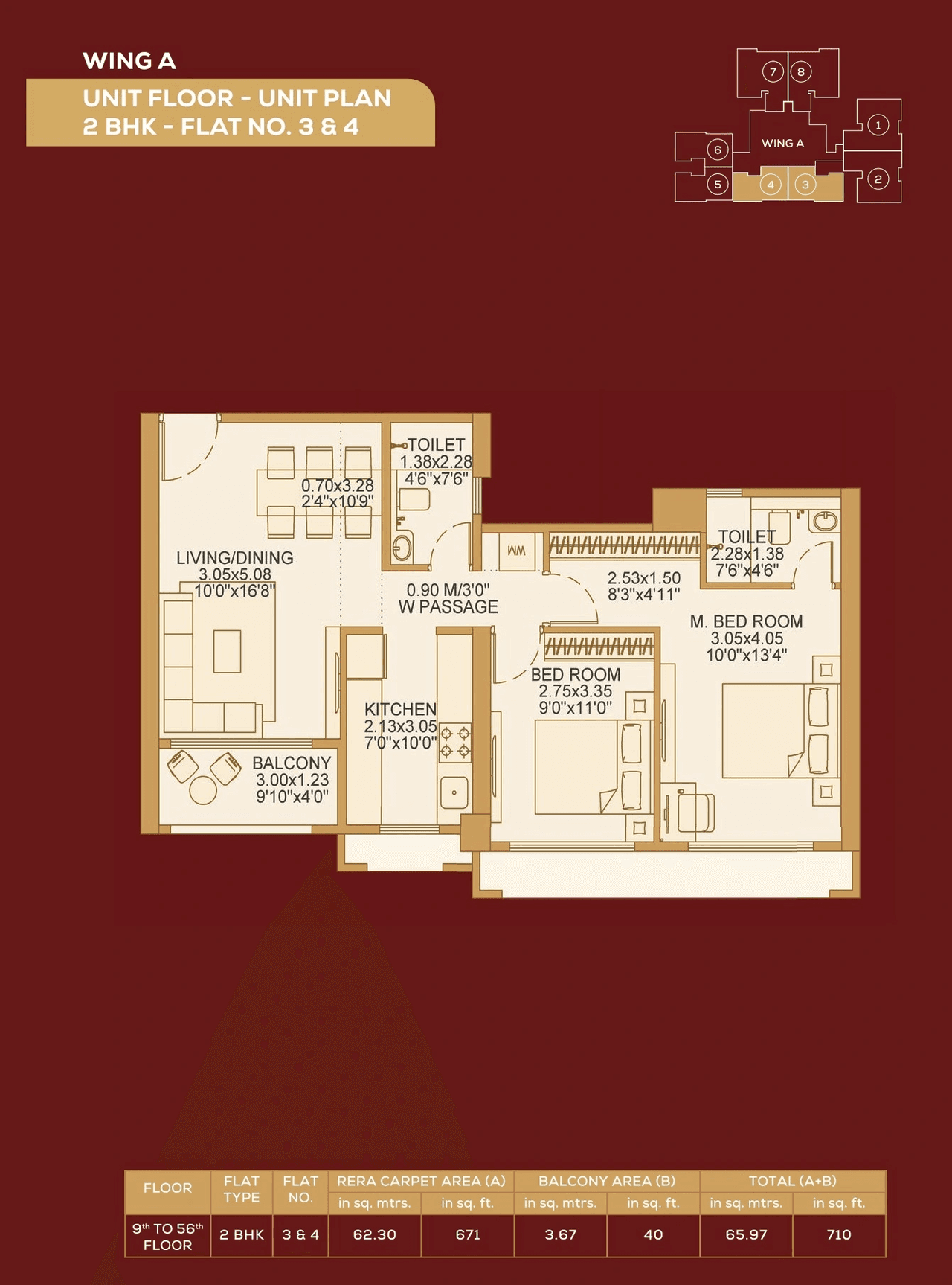 Dosti Wagle Unit plan - 710 sq.ft.