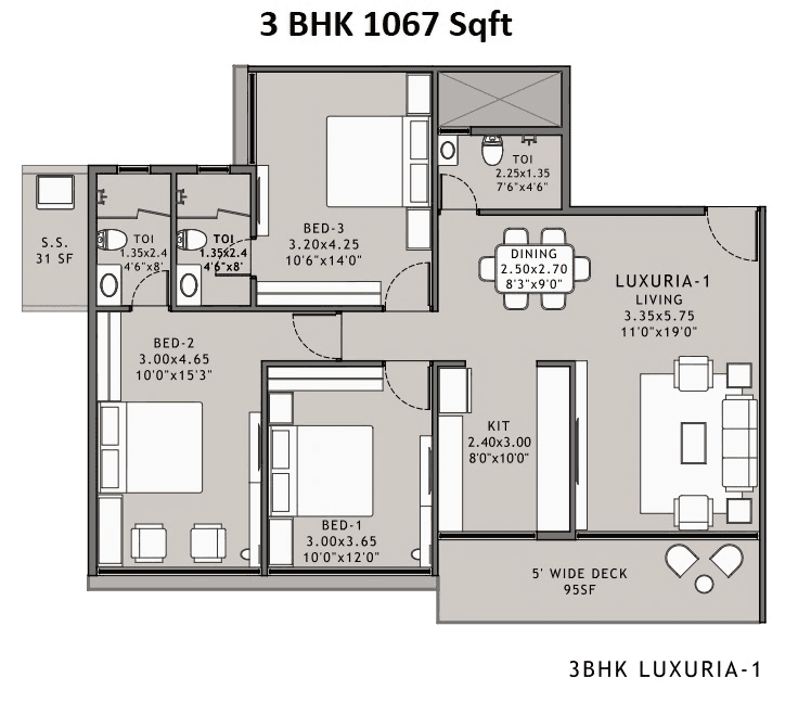 Platinum Elysium Unit plan - 1067 sq.ft.