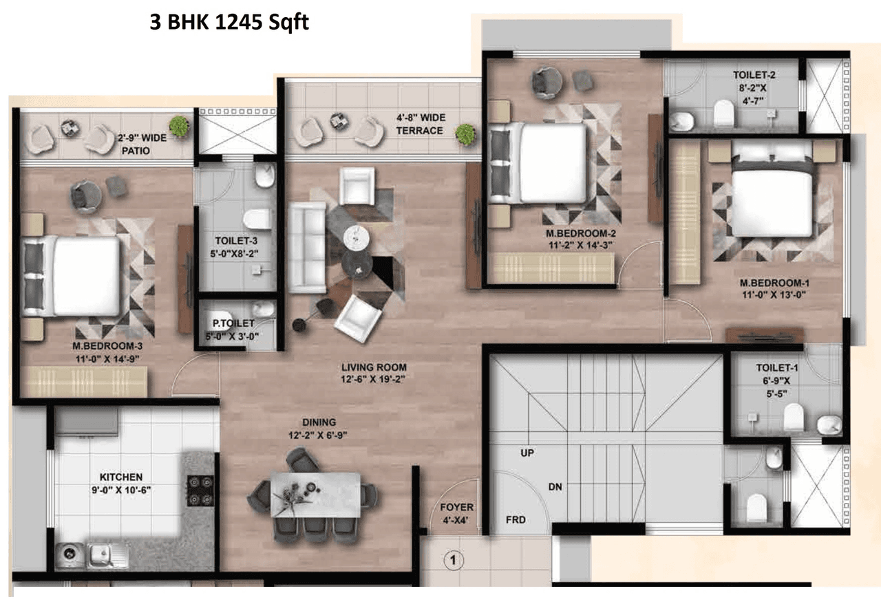 Gala Paramount Unit plan - 1245 sq.ft.