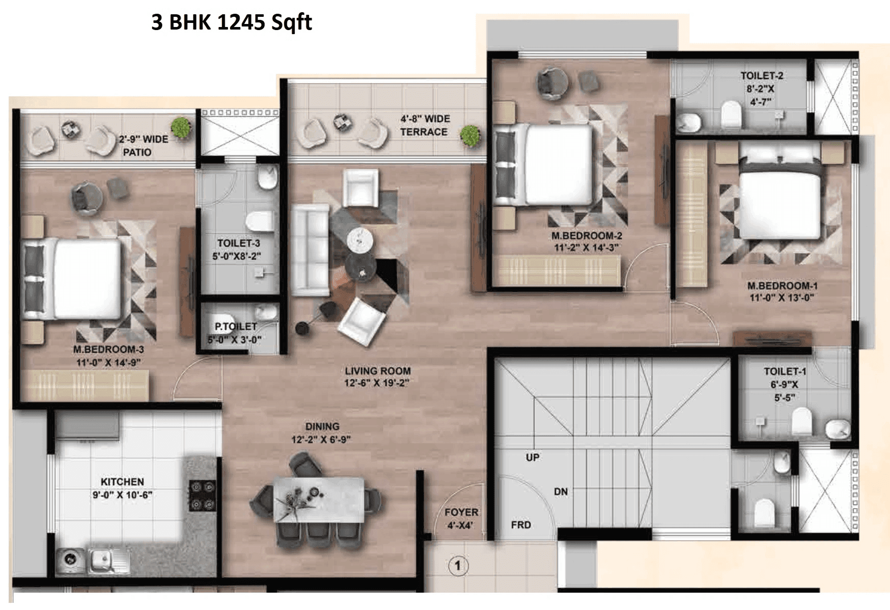 Unit plan - 1245 sq.ft.