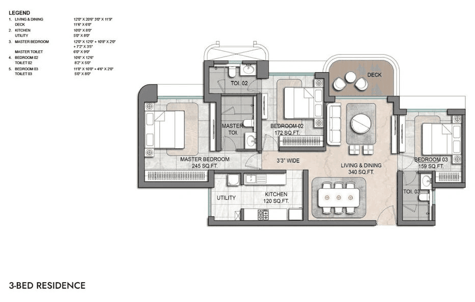 Lodha Aureus Unit plan - 1158 sq.ft.