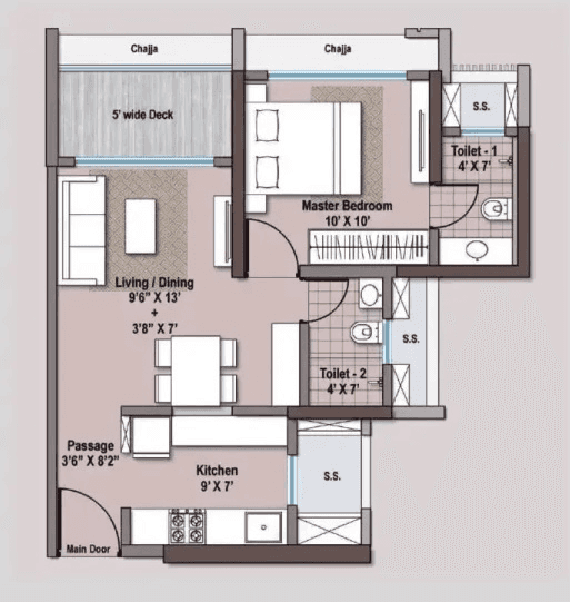 Raheja Lunaris Unit plan - 422 sq.ft.