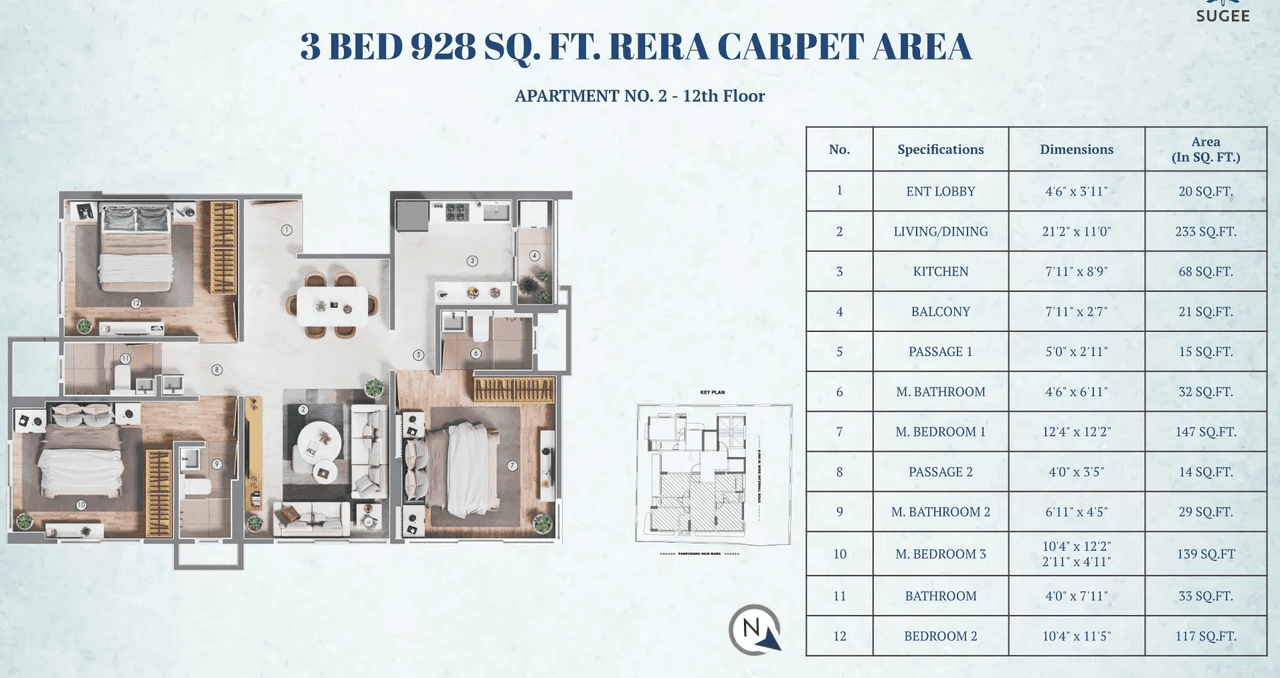 Sugee Krishnakunj Unit plan - 928 sq.ft.