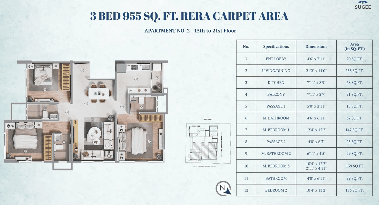 Sugee Krishnakunj Unit plan - 955 sq.ft.