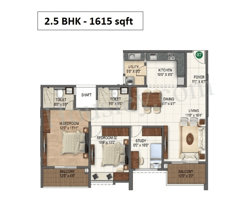 Sumadhura Folium Unit plan - 995 sq.ft.