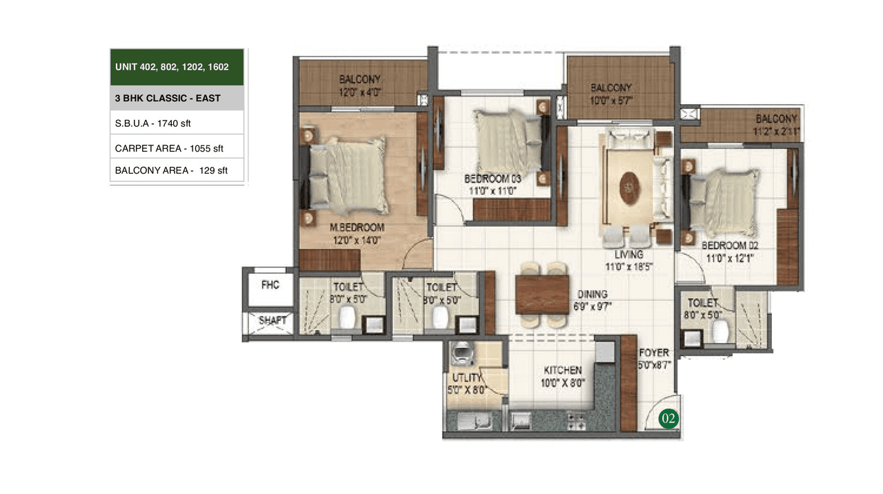 Sumadhura Folium Unit plan - 1055 sq.ft.