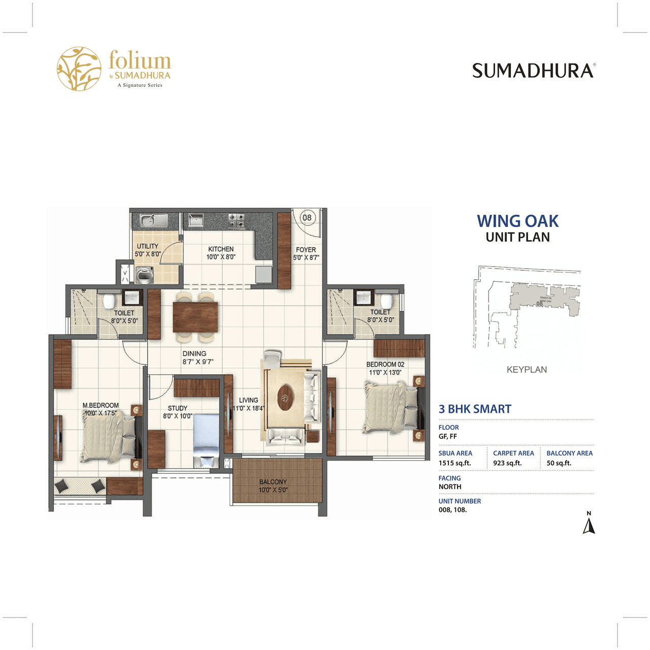 Sumadhura Folium Unit plan - 1030 sq.ft.