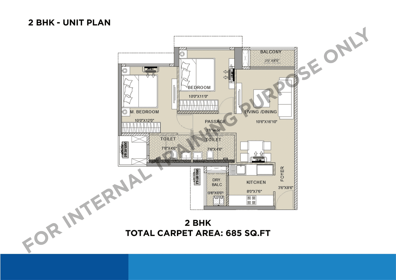 Shapoorji Joyville Joy 3.0 Unit plan - 685 sq.ft.