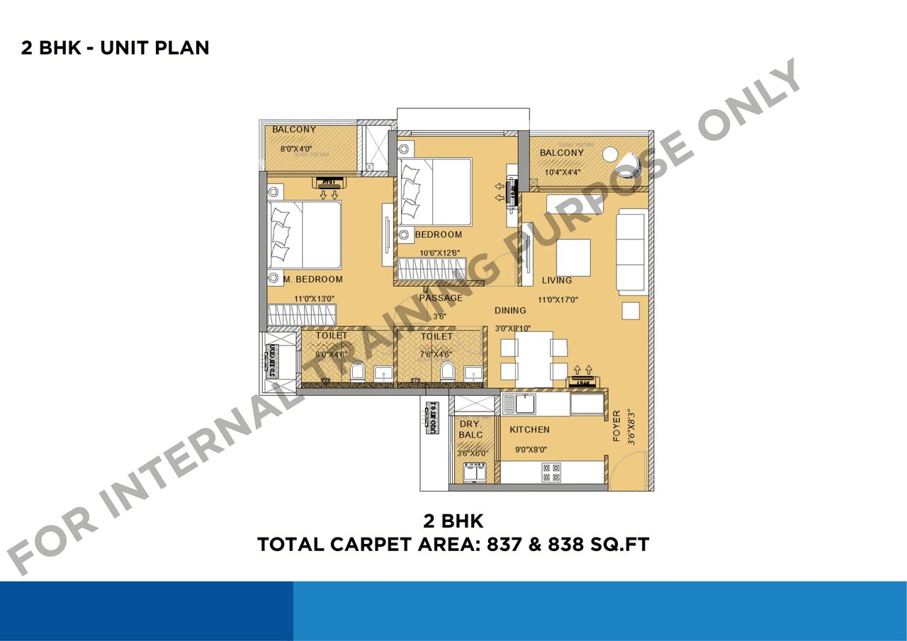 Shapoorji Joyville Joy 3.0 Unit plan - 837 sq.ft.