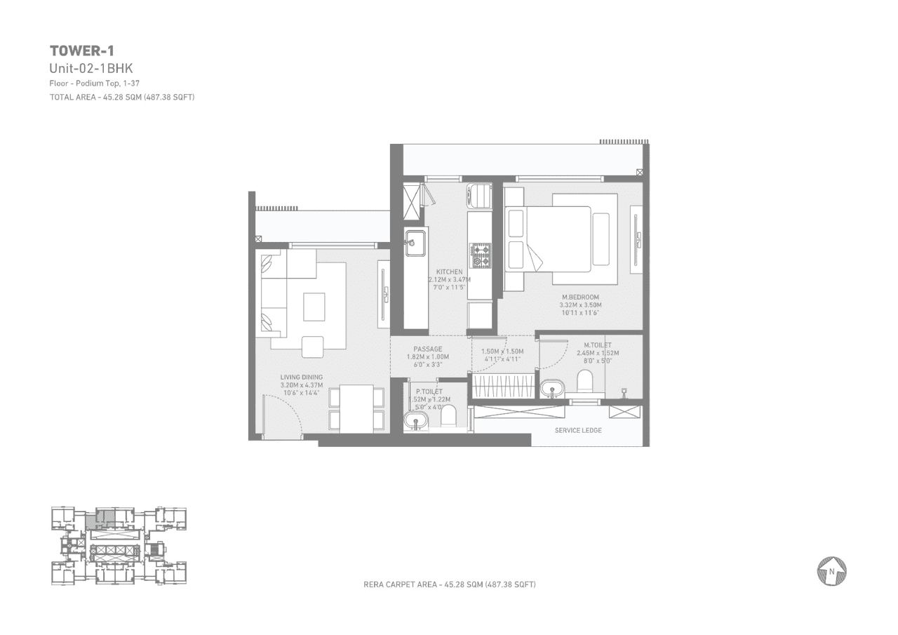 Birla Taranya Unit plan - 487 sq.ft.