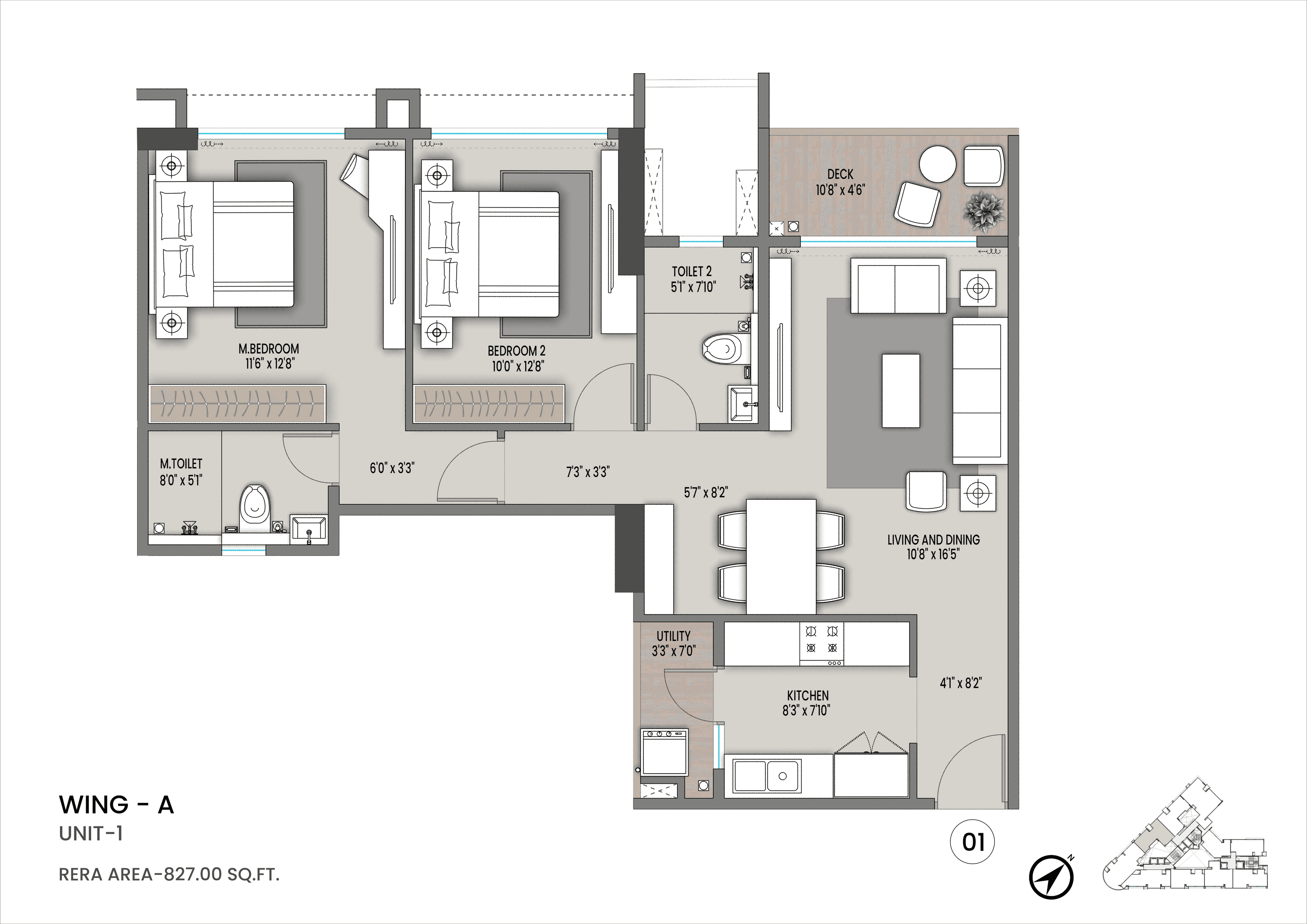 Unit plan - 827 sq.ft.