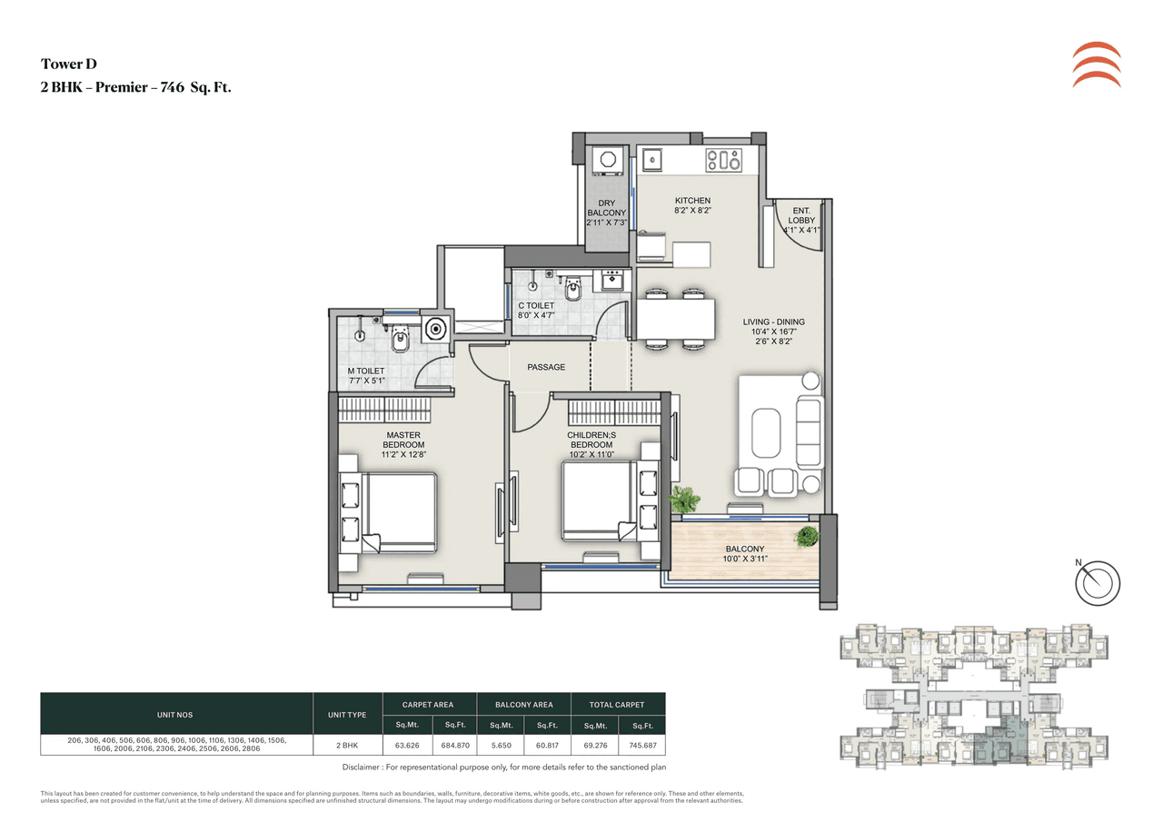 Supreme Riverside Unit plan - 746 sq.ft.